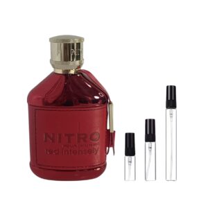 Decants Nitro Red Intensely: aroma masculino intenso con frutas, ámbar y maderas. Fresco, sensual y duradero. ¡Descúbrelo!