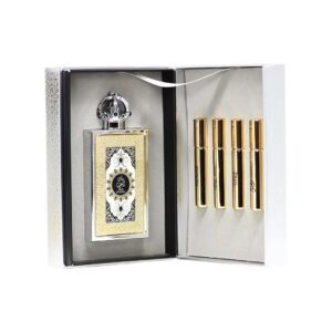 King Of Arabia de Lattafa: lujo oriental con 4 muestras de 10ml. Intensidad aromática con notas elegantes y masculinas.
