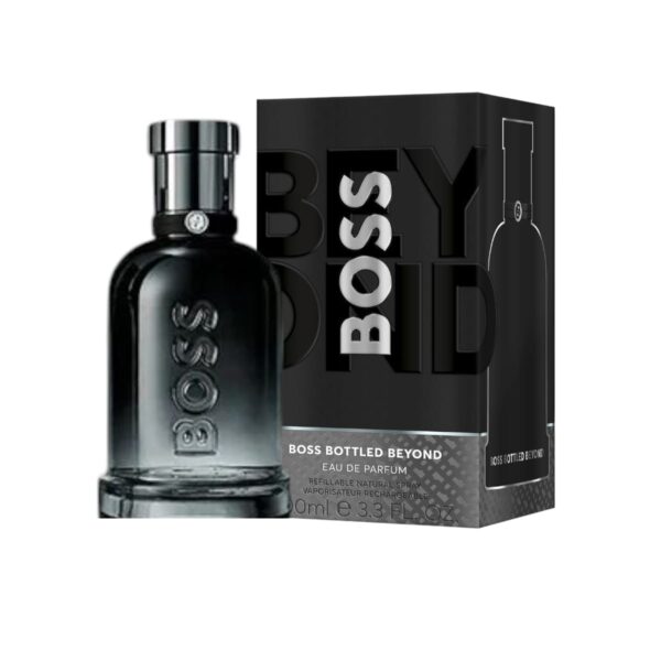 Perfume Boss Bottled Beyond: cuero, cítricos y vetiver. Elegancia audaz para hombres que van más allá.