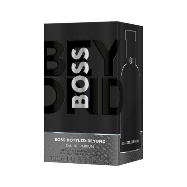 Perfume Boss Bottled Beyond: cuero, cítricos y vetiver. Elegancia audaz para hombres que van más allá.