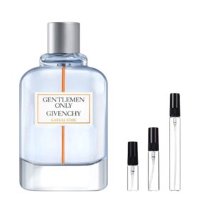 Decants Givenchy Gentleman Only Casual Chic: elegancia relajada en 3ml, 5ml y 10ml. Jengibre, cedro y sándalo para un estilo masculino y moderno.