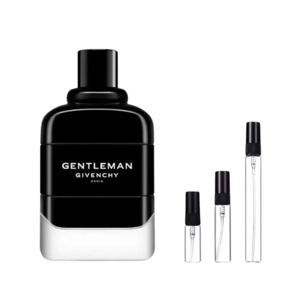 Decants Givenchy Gentleman Eau De Parfum: intensidad elegante en 3ml, 5ml y 10ml. Iris, vainilla y carácter masculino en cada aplicación.