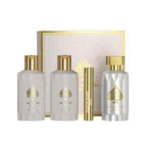 Estuche Game Of Spades Opal: perfume, limpiador, crema y atomizador. Cuatro piezas para un ritual de lujo y sofisticación