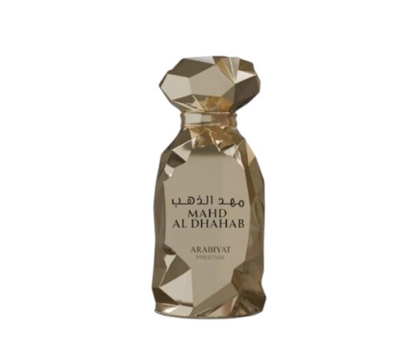 Arabiyat Prestige Mahd Al Dhahab: oud, rosa y ámbar en una fragancia intensa y dorada que envuelve con lujo y misterio.
