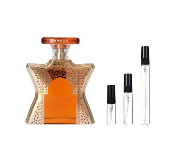Decants Bond Dubai Amber en 3ml, 5ml y 10ml: oud, rosa y ámbar en una fragancia oriental, intensa y lujosa.