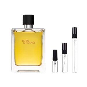 Descubre Decants Terre D’Hermes Parfum Pure Perfume: cítricos, pedernal y vetiver en una fragancia intensa, elegante y profundamente masculina.