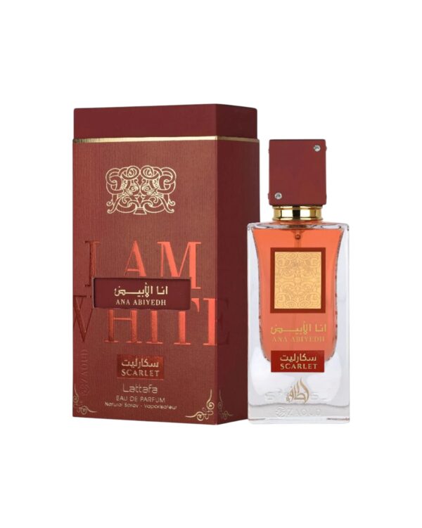 Descubre Lattafa Ana Abiyedh Scarlet, una fragancia oriental con cereza negra, peonía y vainilla. Dulce, especiada y absolutamente inolvidable.