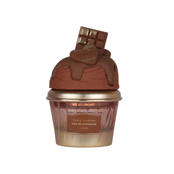 Perfume Lattafa Choco Overdose Give Me Gourmand: cacao, crema batida y praliné en una fragancia dulce, cálida y provocadora. Pura tentación olfativa.