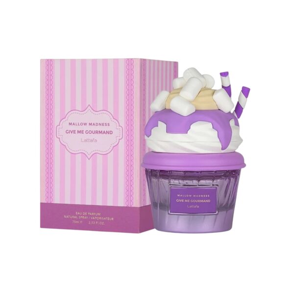 Perfume Lattafa Mallow Madness: malvavisco, crema batida y caramelo en una fragancia dulce, cálida y adictiva. Pura fantasía olfativa.
