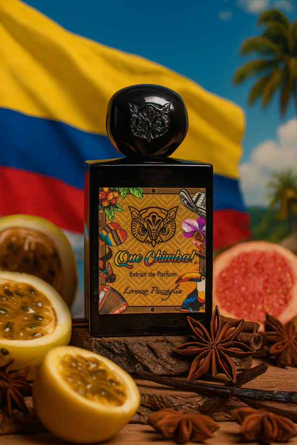 Que Chimba! de Lorenzo Pazzaglia: maracuyá, vainilla y madera en una fragancia tropical, intensa y auténtica. ¡Una explosión de sabor y estilo!