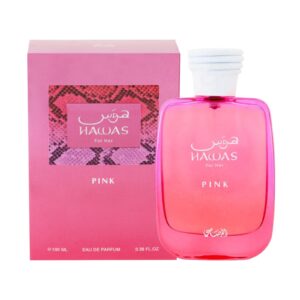 Hawas Pink: dulzura floral con fondo gourmand. Neroli, tuberosa y vainilla para una mujer audaz, elegante y memorable.