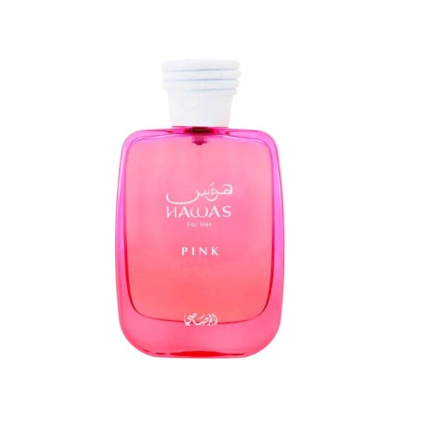 Hawas Pink: dulzura floral con fondo gourmand. Neroli, tuberosa y vainilla para una mujer audaz, elegante y memorable.