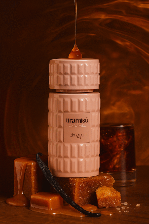 Zimaya Tiramisu Caramelo: caramelo, miel y whisky en una fragancia dulce, cálida y sofisticada. El lujo gourmand hecho perfume