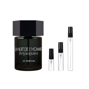Decants La Nuit De L´homme Le Parfum 3ml, 5ml y 10ml: seducción intensa con pimienta, lavanda y vainilla. Elegancia nocturna en cada gota.