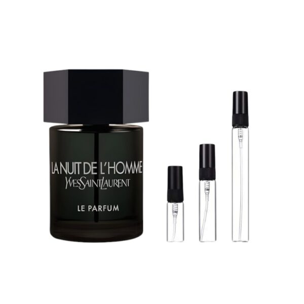 Decants La Nuit De L´homme Le Parfum 3ml, 5ml y 10ml: seducción intensa con pimienta, lavanda y vainilla. Elegancia nocturna en cada gota.