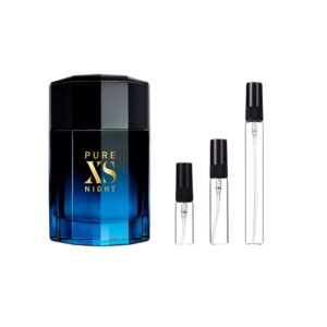 Decants Pure XS Night: jengibre, cacao y caramelo en 3ml, 5ml y 10ml. Seducción intensa en formato práctico y perfecto para llevar.