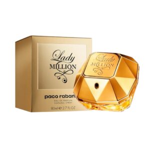 Lady Million Paco Rabbane: aroma floral y seductor con notas de frambuesa, jazmín y miel. Lujo y feminidad en cada gota.