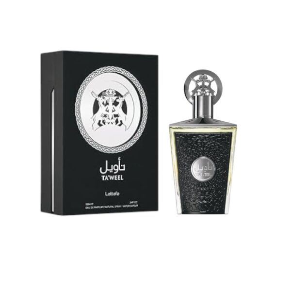 Lattafa Taweel: oud, azafrán y ámbar en una fragancia intensa y elegante que deja huella. Poder, misterio y sofisticación en cada nota