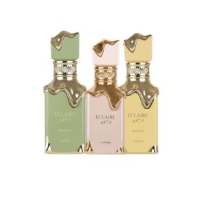 Trío Lattafa Eclaire: Original, Pistache y Banoffi. Tres perfumes gourmand irresistibles con notas dulces, florales y cremosas que encantan