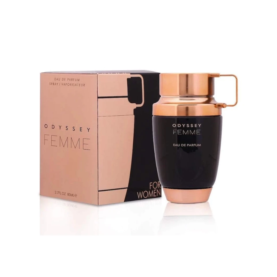 Armaf Odyssey Femme: elegancia femenina con notas cítricas, florales y cálidas de vainilla y ámbar.