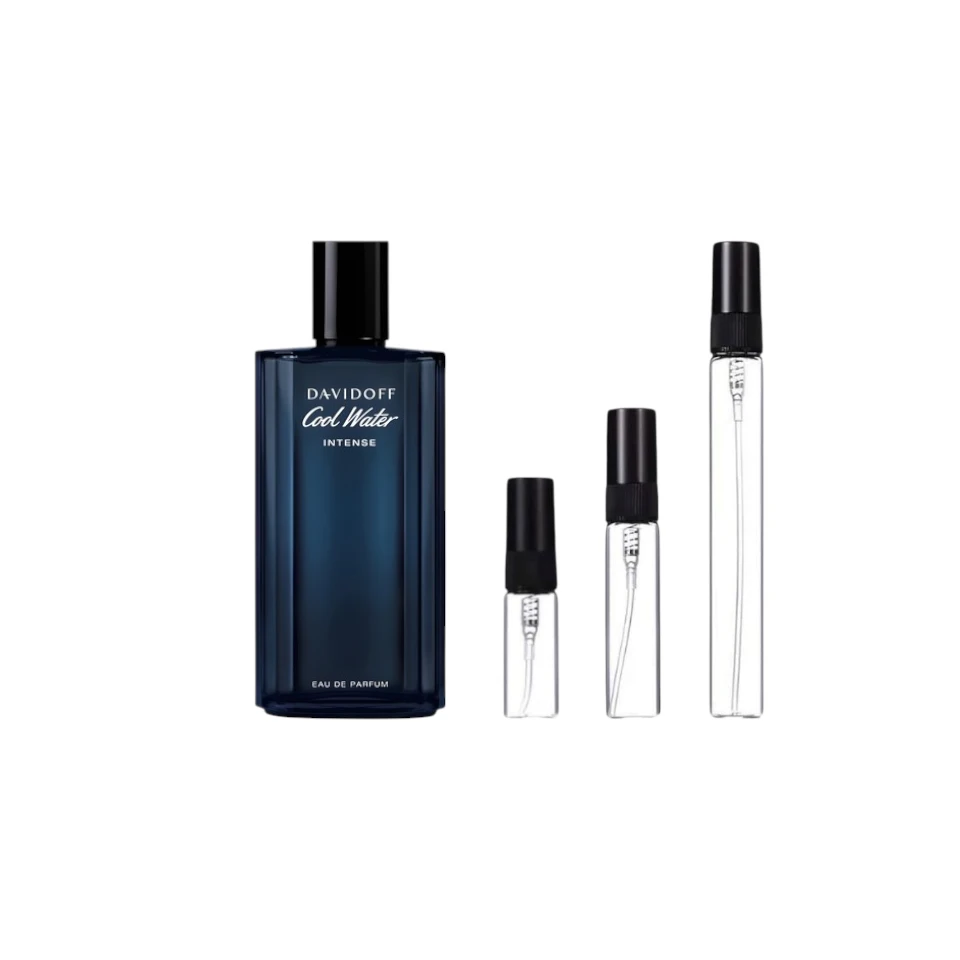 Decants Davidoff Cool Water Intense en 3ml, 5ml y 10ml. Frescura cítrica y sensualidad tropical en formato portátil y elegante.