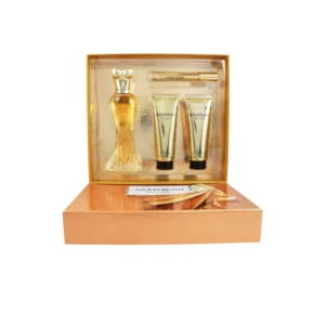Estuche Gold Rush Paris Hilton Mujer con perfume, perfumero, crema y gel. Aroma floral frutal gourmand, sensual y elegante.
