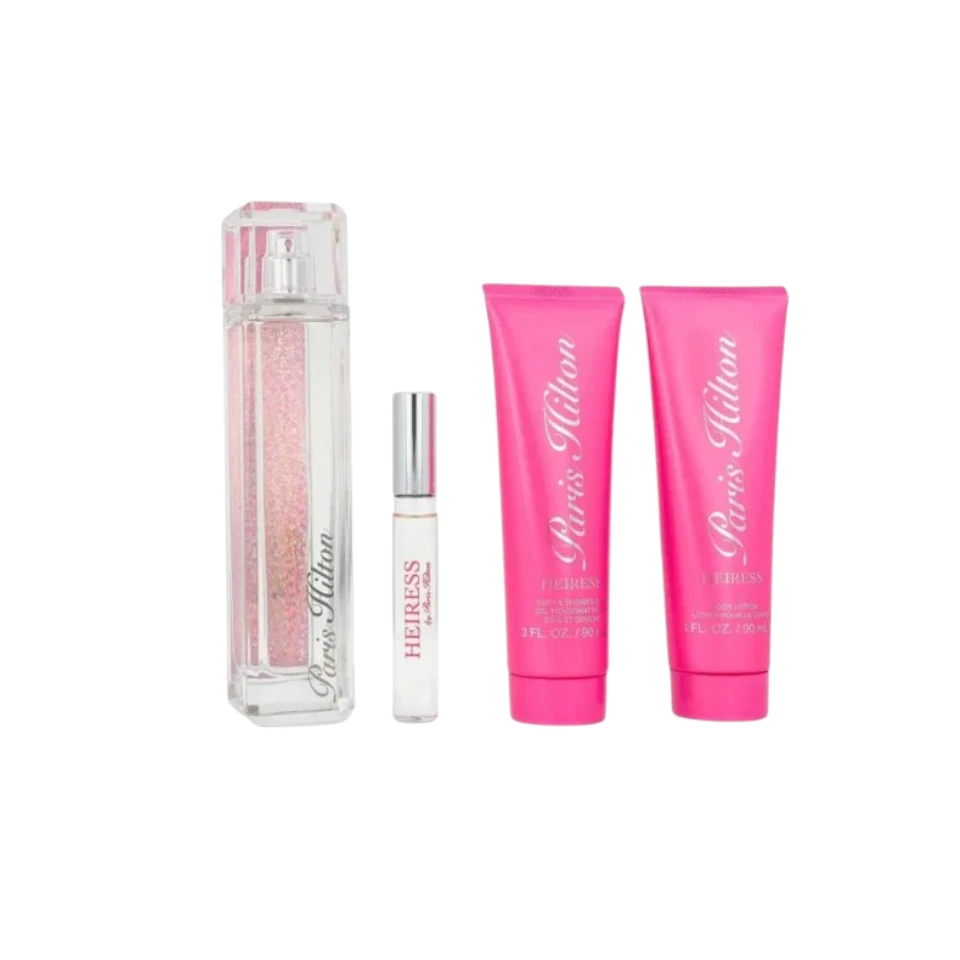 Estuche Heiress Paris Hilton Mujer con perfume, perfumero, crema y gel. Aroma floral frutal vibrante y femenino para cualquier ocasión.