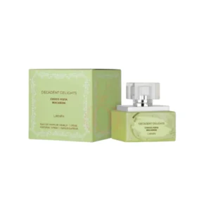 Decadent Delights Choco Pista Macaron, fragancia gourmand con cacao, pistacho y vainilla envolvente.