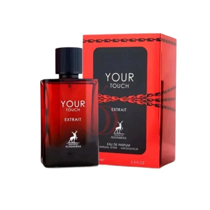 Maison Alhambra Your Touch Extrait, fragancia floral-oriental con jazmín, rosa y vainilla envolvente.