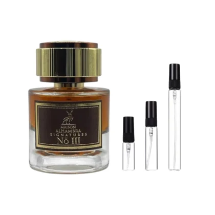 Elegancia moderna en Decants Maison Alhambra Signatures N° III, disponible en 3ml, 5ml y 10ml.