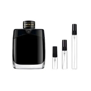 Fragancia fresca y masculina Decants Montblanc Legend, disponible en 3 ml, 5 ml y 10 ml.
