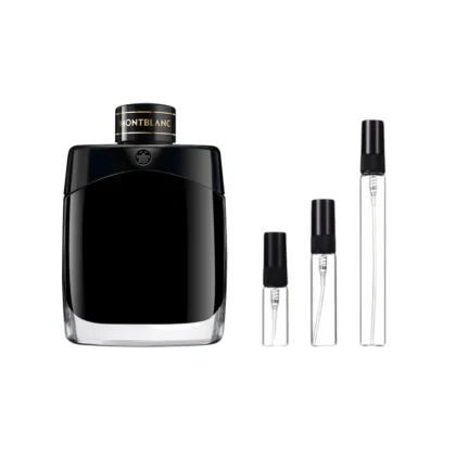 Fragancia fresca y masculina Decants Montblanc Legend, disponible en 3 ml, 5 ml y 10 ml.