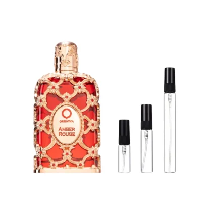 Fragancia intensa y elegante Decants Orientica Amber Rouge, disponible en 3 ml, 5 ml y 10 ml.