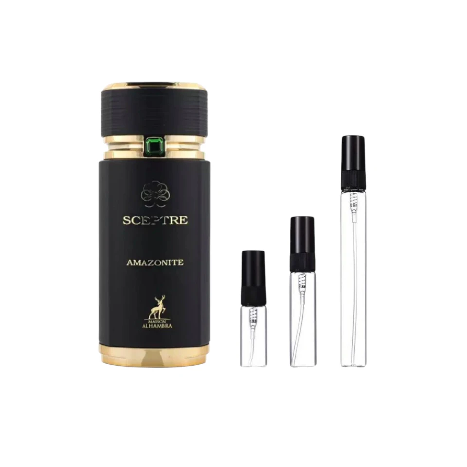 Frescura moderna en Decants Maison Alhambra Sceptre Amozonite, disponible en 3ml, 5ml y 10ml.