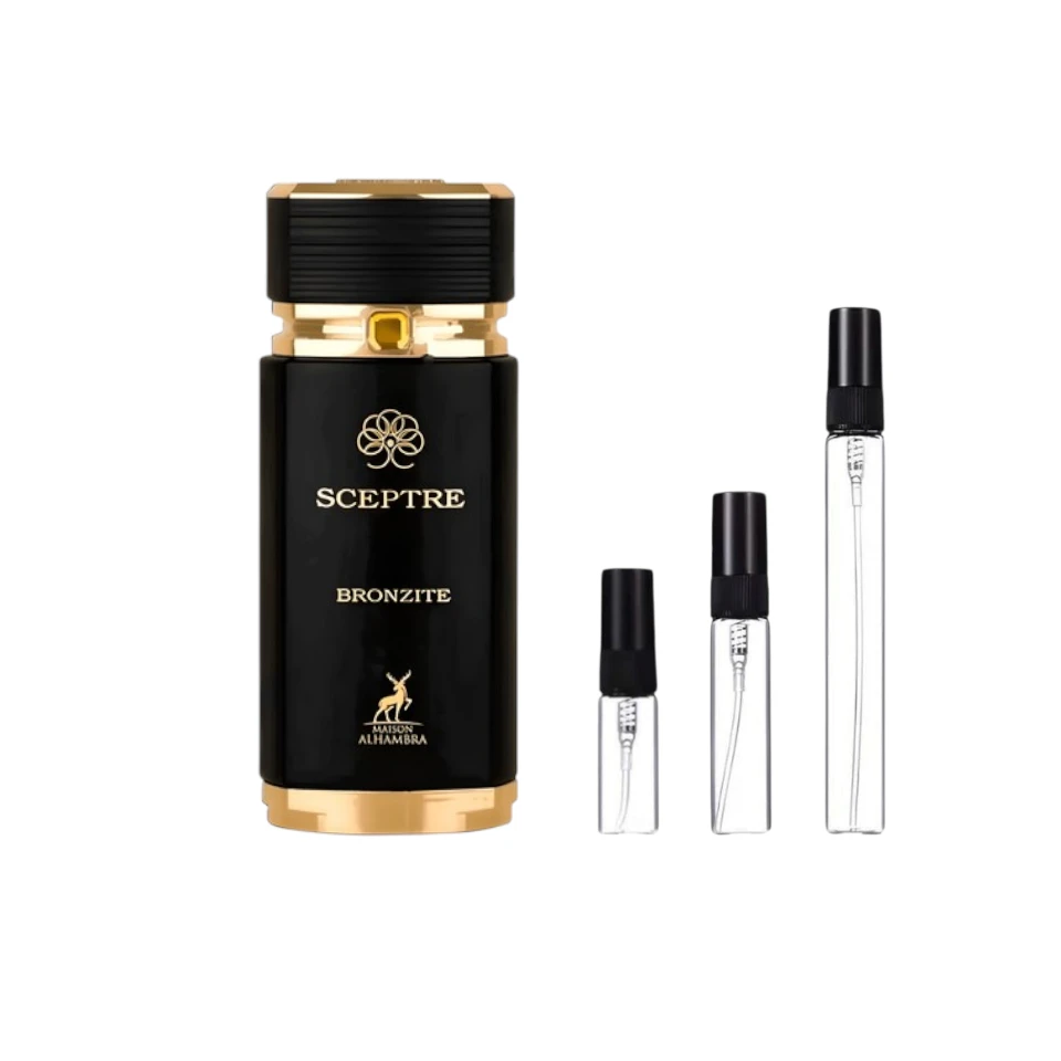 Calidez elegante en Decants Maison Alhambra Sceptre Bronzite, disponible en 3ml, 5ml y 10ml.