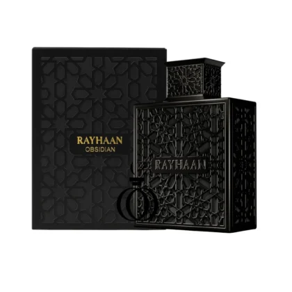 Perfume Rayhaan Obsidian: intensidad oscura, elegancia moderna y magnetismo profundo.