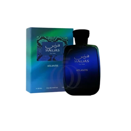 Fragancia fresca y moderna Rasasi Hawas Atlantis, ideal para clima cálido y uso diario.