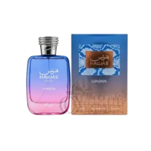 Fragancia moderna y fresca: Rasasi Hawas London, elegancia urbana en cada nota.