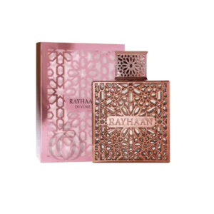 Perfume Rayhaan Divine, aroma elegante con notas cítricas, florales y amaderadas de alta duración.