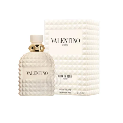 Aroma moderno y elegante. Valentino Uomo Born In Roma Ivory mezcla cítricos, vetiver y ámbar suave.