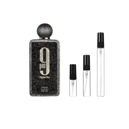 Decants Afnan 9pm Night Out en 3ml, 5ml y 10ml: frescura cítrica, corazón floral y base cálida.