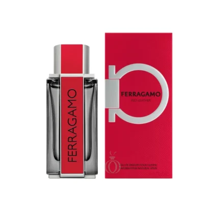 Perfume Ferragamo Red Leather, frescura cítrica y cuero elegante con fondo cálido.