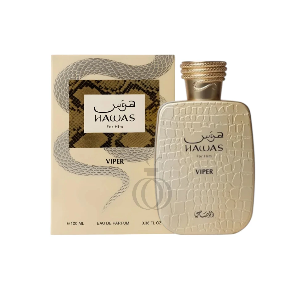 HAWAS VIPER RASASI, fragancia masculina moderna con frescura cítrica y fondo amaderado seductor.