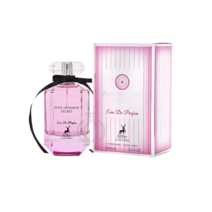 Aroma dulce y radiante de Pink Shimmer Secret Maison Alhambra en su frasco elegante.