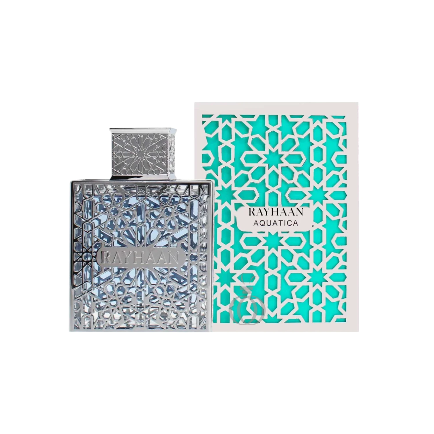 Perfume Rayhaan Aquatica: frescura marina, corazón floral acuático y base amaderada elegante.