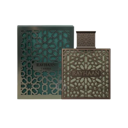 Perfume Rayhaan Terra: frescura cítrica, corazón floral y base cálida amaderada