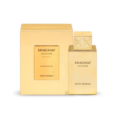 Lujo oriental del Swiss Arabian Shaghaf Oud Elixir con oud, ámbar y rosa turca.