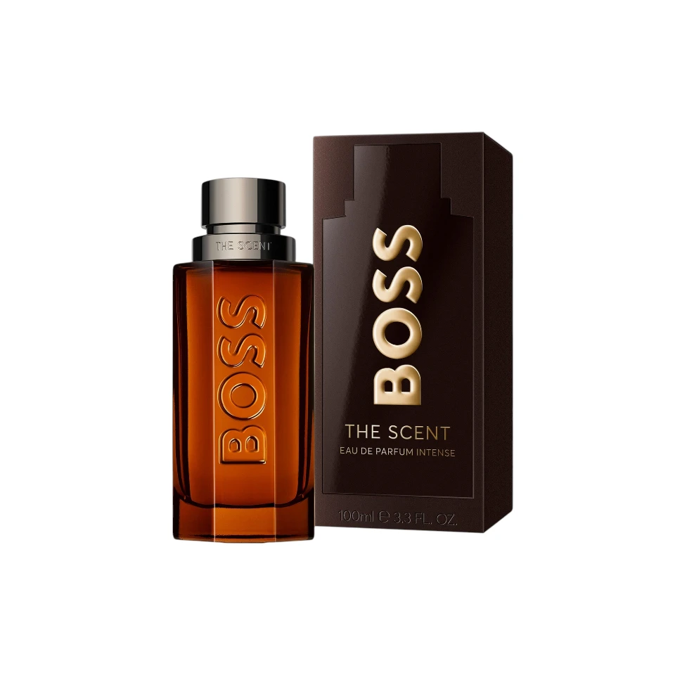 Boss The Scent Eau De Parfum Intense, fragancia masculina intensa con jengibre, maninka y cuero elegante.