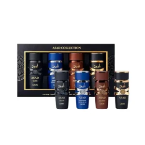 Kit Lattafa Asad Collection: cuatro perfumes de 25ml que combinan elegancia, poder y versatilidad.