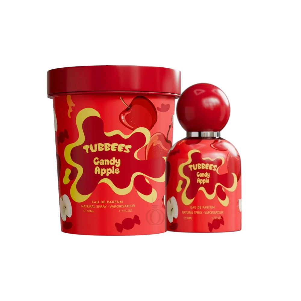 Perfume gourmand frutal con manzana roja, caramelo y vainilla sobre una base cálida de almizcle.